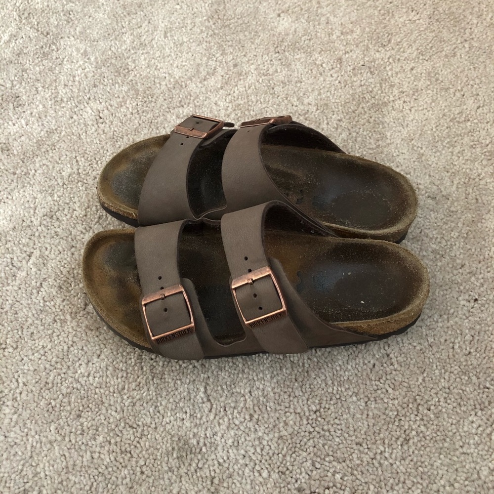 Brown and copper Birkenstock sandals